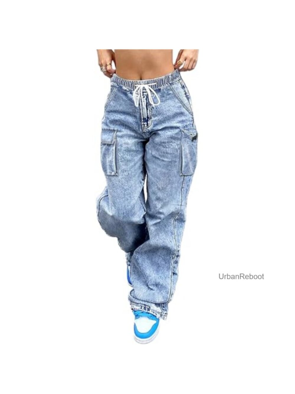 Cargo Jeans Women Baggy Stretchy Wide Leg High Waisted Denim Pants Y2K